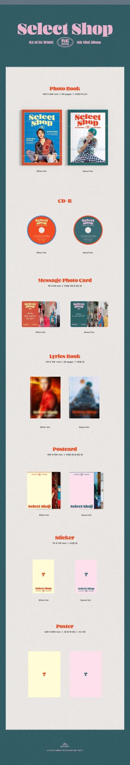 5th Mini Album Repackage de Ha Sung Woon Select Shop Bitter ver. o Sweet Ver Disponibles